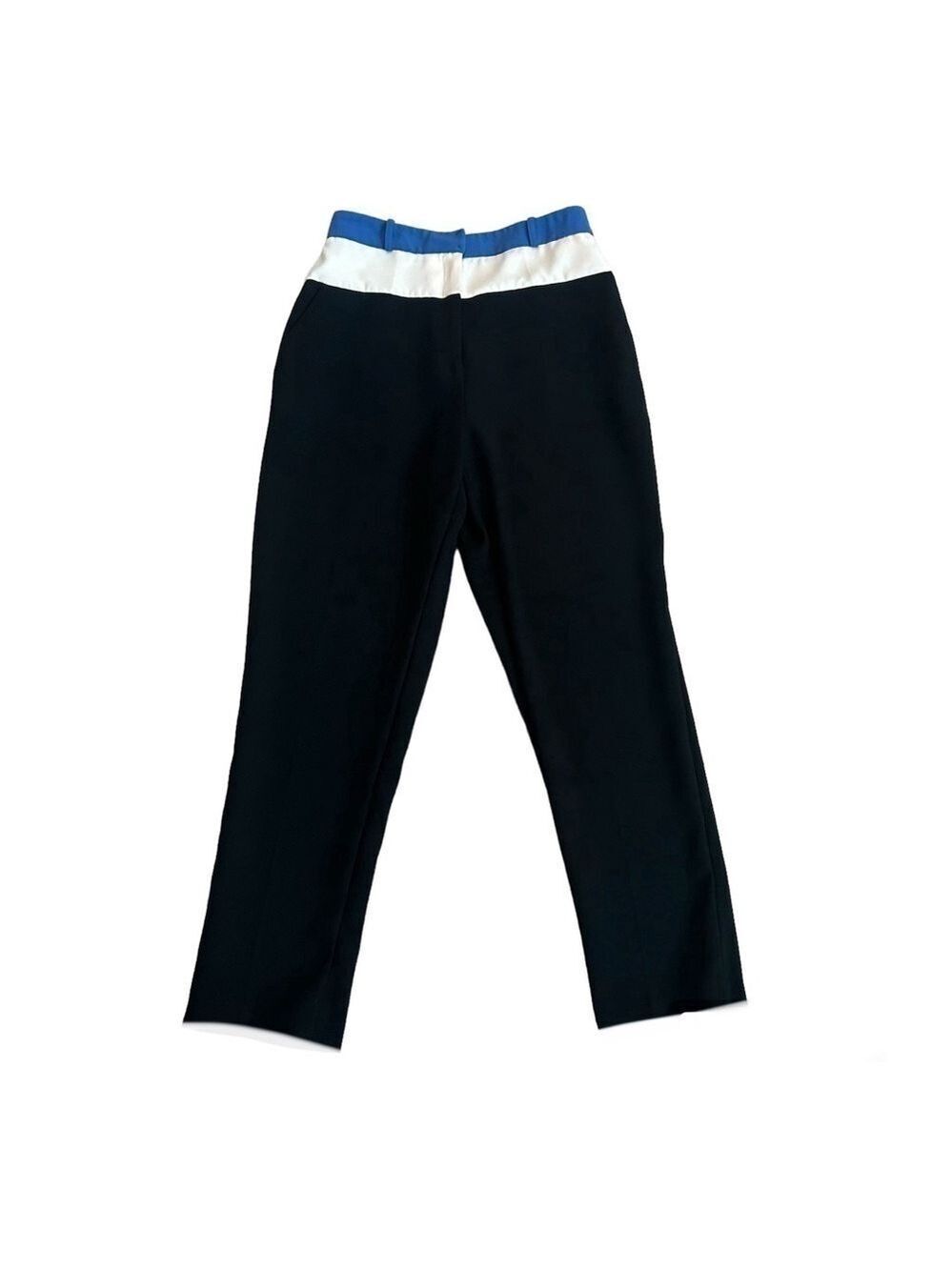 Elisabetta Franchi black trouser dress pants blue white waist stripe Sz 42